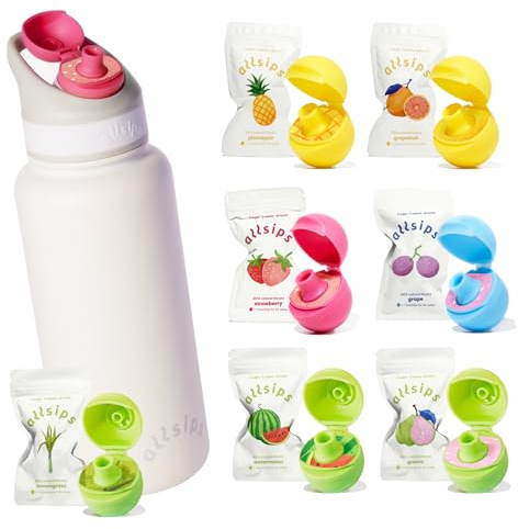 allsips Edelstahl-Wasserflasche mit breiter Öffnung, duftbasiert, mit Strohhalm und 7 erfrischenden Duftkapseln, auslaufsicher und spülmaschinenfest, aromatisiertes Wasser ohne Kalorien und ohne