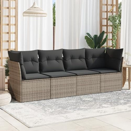 Festnight Gartensofa Rattan Sofa mit Stauraum 4 Sitzer Lounge Sofa Outdoor Rattansofa 3er Balkon Lounge Klein Balkonmöbel Couch Gartenlounge Gartenmöbel Polyrattan Grau