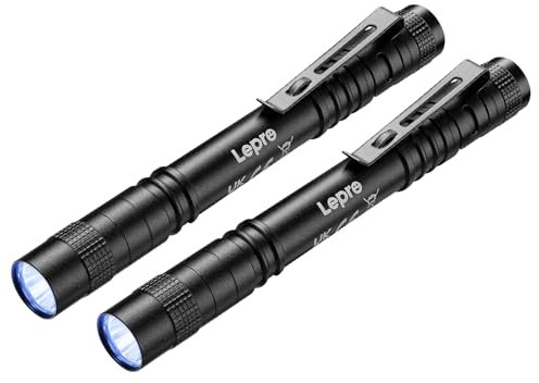 Lepro UV Torch Light, 365nm Ultraviolet Flashlight, Lightweight Pen Torch with Clip, High UV Purity, Small Ultraviolet Light, Blacklight Detector for Pet Urine, Stain, Bed Bugs, and More, 2 Packs