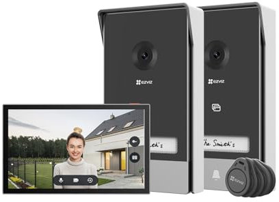 EZVIZ HP7 2K Sistema de 2 Videoporteros WiFi Intercomunicación, 7'' Pantalla Táctil a Color, Timbre Video Mirilla 2 Hilos, Detección de Persona, Audio Bidireccional, Wi-Fi 2.4/5GHz