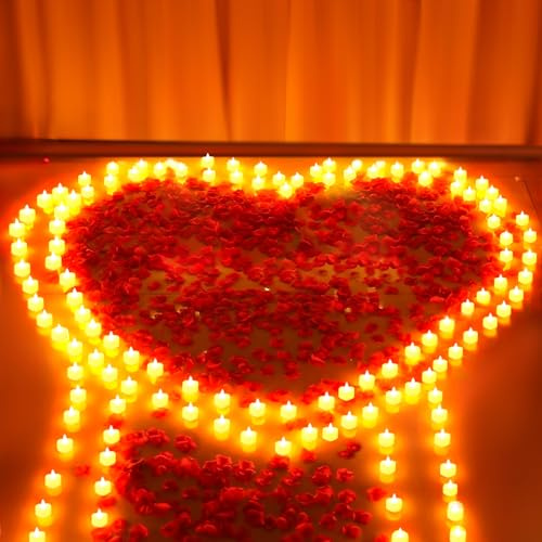 gobutend 6000 Pcs Artificial Rose Petals with 72 Pcs Romantic Flameless Candles, LED Heart Tea Lights Battery Operated for Valentine's Day Romantic Night Wedding Anniversary Table Party Decoration