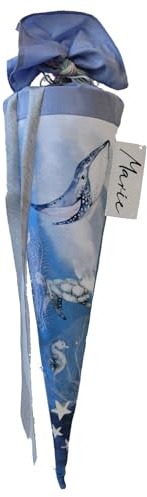 coopz Schultüte 70 cm Meerestiere mit Haarschleife Handmade Zuckertüte Einschulung Schulstart, Farbe:Ocean