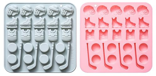 Silicone Chocolate Molds, 2PCS Sports Theme Candy Moulds for Baking Jelly Ice Cube Cupcake Decorations (Football/Badminton/Table Tennis/Hockey/Tennis)
