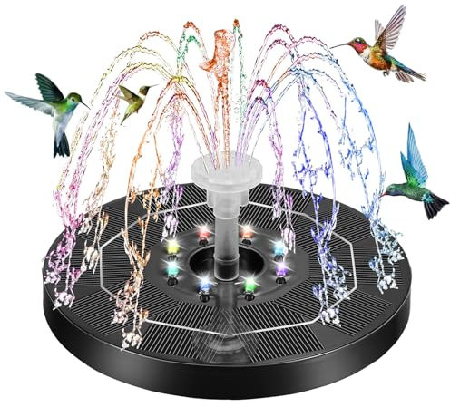 Kasanni Fontana Solare 3w Fontana da Giardino Esterno fontanella Solare da Giardino Esterno con Led Luce, 6 Ugelli Fontana Solare per Laghetto Adatto per Giardini, Vasche per Uccelli, Stagni