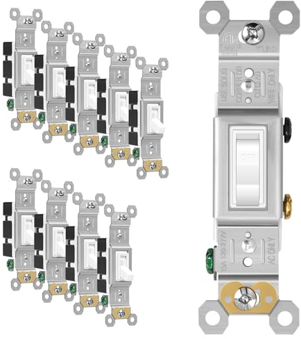 ECOELER Toggle Light Switches, Single Pole Electrical Wall Switch Replacement, 15A 120/277V, Self-Grounding, in Wall On/Off Interrupter for Residential and Commercial, White, 10 Pack