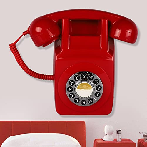 JYBNBBE Téléphone Filaire Mural rétro, téléphone Fixe Vintage, téléphone à Boutons Classique à l'ancienne, Rouge