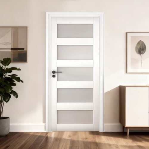 LetLcuk 36 x 80 Slab Door - Interior Slab Doors for Dining Room, Bedroom, Closet, Laundry Room, Bathroom, Pantry -French Door Panels with a Design with Five Pieces of Glass