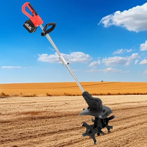 Cordless Tiller, Battery Powered Electric Rototiller, Adjustable Height Mini Cultivator for Vegetable Garden, Orchard, 4Ah Battery