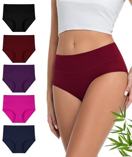 YESWEL Underwear Women Bamboo Knickers for Ladies Multipack, High Waist Briefs Tummy Support, Pants Full Coverage Panties (Multicolor01, M, 12, 5 Pack)