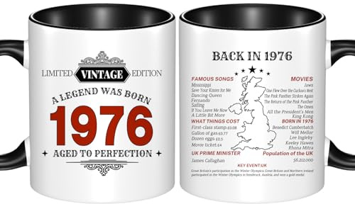 JOUWUI Vintage 1976 Mug, 50th Birthday Mug for Women Men, Turning 50 Year Old Birthday Gifts Women Men Mom Dad Wife Husband, Sister, Best Friends, Coworkers, Her, Him, 50th Birthday Coffee Cups