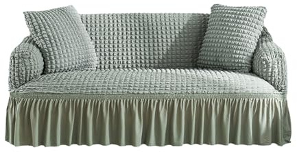 Elastiskt sofföverdrag med volanger ultramjuk polyester och spandexblandning, husdjur- och väderbeständig, perfekt för fåtöljer och soffor, ljusgrön, XXL storlek