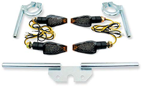 FEZ 12V LED Mini Tuning Blinker abgedunkelt im Satz + Blinkerträger für Simson S50 S51 S70