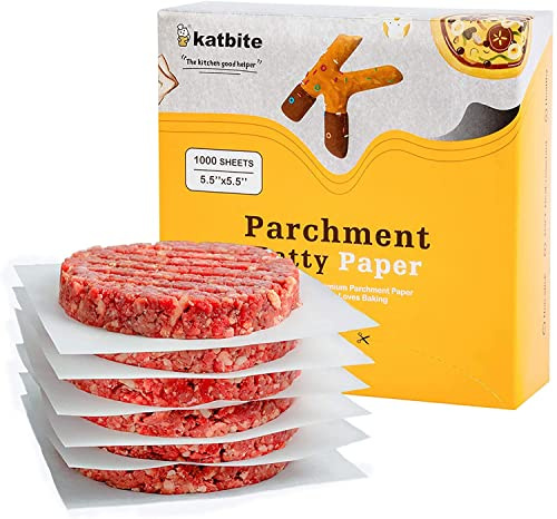 Katbite Hamburger Patty Paper 1000Pcs, 5.5x5.5 Non Stick Parchment Paper Squares Sheets for Patty Seperate, Burger Press, Ground Beef, Freezing or Candy Wrappers, Use for Oven, Microwave or Freezer
