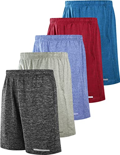 Liberty Imports Förpackning med 5 sportshorts för män mesh snabbtorkande aktivitetskläder med ficka