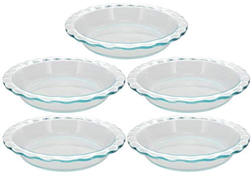 Pyrex Kuchenplatten aus Glas mit geriffeltem Rand, hergestellt in den USA, 5 Stück