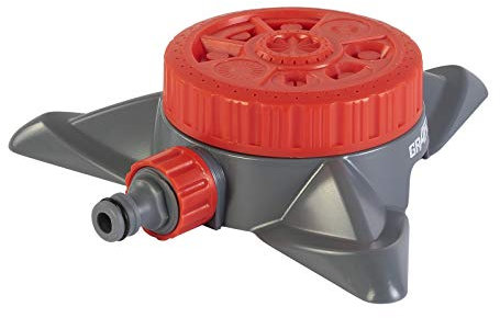 Grafner Flächenregner mit 8 Funktionen, bis 50 m², Verschiedene Konturen wie 360°, 315°, 270°, 225°, 180°, 135°, 90°, 1/2 Zoll klick-Anschluss, ideal für Ecken, Kreisflächen, Kreis Rasensprenger