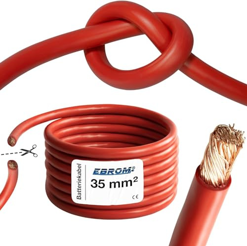 EBROM Hi-Flex Batteriekabel 35 mm² hochflexibel - ROT 35 mm2 - Meterware | Sehr biegsam - Mantel aus PVC (70 ± 5 Shore) - 99,9 % OFC Kupfer - als Pluskabel, Starterkabel, Ladekabel oder ähnliches