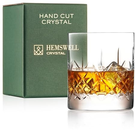 Hemswell Crystal Vaso de degustación de whisky individual, vasos de whisky de 310 ml, vaso de whisky de cristal de alta claridad de corte tradicional, sin plomo, caja de presentación