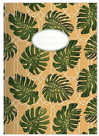Kartenkaufrausch 8x Klassisch elegante DIN A4 Schulheft, Rechenhefte mit tropischen Blättern in Beige Lineatur 22 (kariertes Heft)
