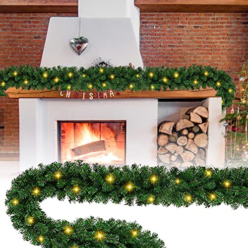 Jopassy 2×500CM Weihnachtsgirlande mit Beleuchtung, Tannengirlande mit Leicht, Künstliche Kranzdekoration, 100LEDs Weihnachtsstock für Inneneinrichtung Weihnachtsdeko Treppe Draußen (grün)
