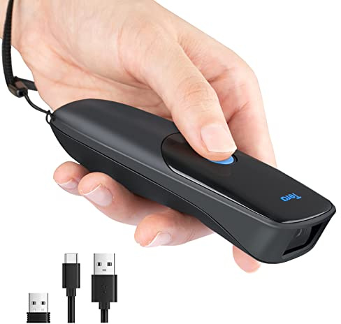 Tera Pro Extreme Performance Wireless 1D 2D QR Barcode Scanner Mini Portable Small 3-in-1 Compatible with Bluetooth & 2.4G Wireless & USB Wired Pocket Handheld Time Stamp Bar Code Reader Model 1300