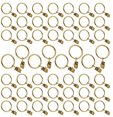 50 Stück Gardinenringe mit Clips, 25-38mm Stainless Metall Vorhangstangenhaken Vorhangring Hängende Ringe Vorhang Clip Gardinenstange für Vorhänge und Stäbe (Gold, 38 mm/1,5 Zoll)