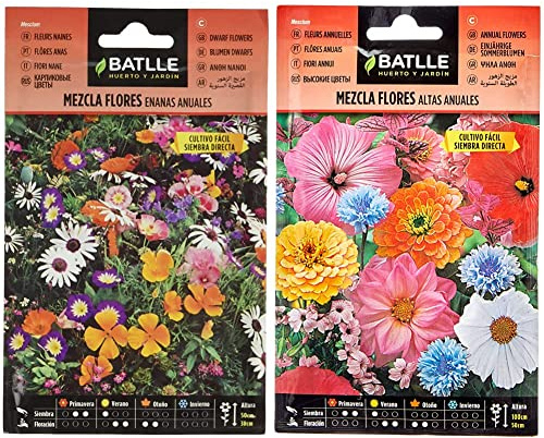 Semillas Batlle Mezcla Flores ENANAS anuales, Multicolor & Mezcla Flores Altas anuales
