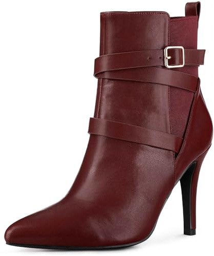 Perphy Chelsea Boots Pointy Toe Stiletto High Heel Burgundy Ankle Boot for Women - 8 M US