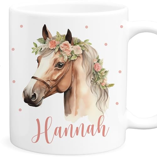 Pferde Tasse personalisiert mit Namen für Mädchen aus Keramik | Personalisiert, hochwertige Keramik, spülmaschinen- & mikrowellengeeignet, Pferdetasse für Mädchen