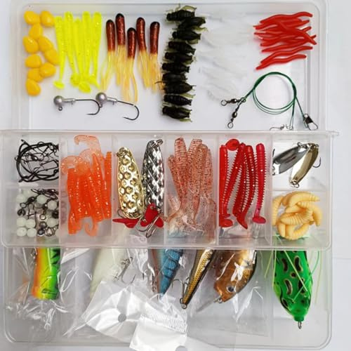 TUXIBIN 139PCS Angeln köder, Angelköder gemischt einschließlich Spinner, VIB, Höhenhaken, Einzelhaken, Drehgelenke, Führer, etc.für Süßwasser-Salzwasser-Fischen 139-1