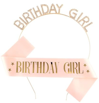 OIGWBPH Tiara di Compleanno Ragazza, Corona di Compleanno, Compleanno Girl, Cintura di Compleanno, Corona Fascia Set, Cerchietto Birthday per Decorazioni Festa di Compleanno