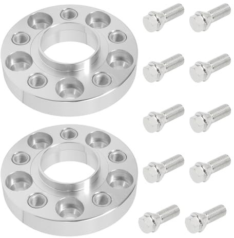 Anlseiod S90-7-25-016-B - Lot de 2 élargisseurs de voie argentés (avec niveaux) A6 Avant (4G5, 4GD, C7) (05/2011-) + 10 vis (20 mm 5-112-66,6 M14 x 1,5) - Vis conique argentée 47 mm pour Audi VW