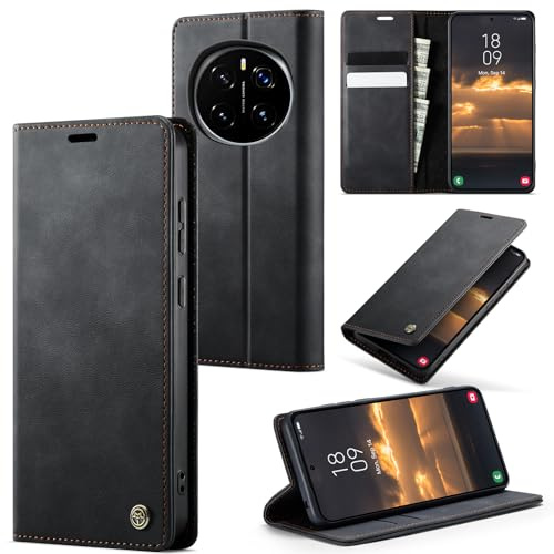 owlhold Handyhülle für Honor Magic 6 Pro hülle Premium PU klapphülle RFID Lederhülle Faltbare Schutzhülle Kartenfach Standfunktion Handytasche hülle Honor Magic 6 Pro 5G - Schwarz