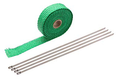 Hitzeschutzband Auspuff, Auspuff Hitzeschutzband Universal Motorrad Mitbrennbarer Turbo-Krümmer Wärmeabgas Thermische Wickelband & Edelstahlkunst 1,5 mm * 25mm * 5m(Green)