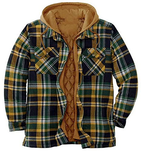VDDTAGAM Hemdjacke Herren Hemd Sherpa Fleece Kariert Gefüttert Kapuzenpullover Fleecefutter Mantel Winter Jacke mit Taschen Flanellhemd Kariertes Männer Sweatjacke mit Kapuze (Green,5XL)
