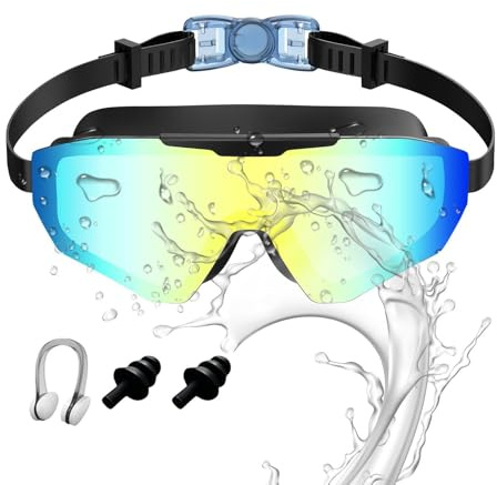 Occhialini da nuoto per bambini, maschera grandangolare con clip per naso e tappi per le orecchie, occhialini da nuoto per bambini, per vacanze estive, viaggi all'aperto, immersioni, snorkeling