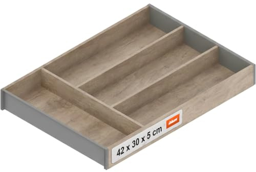 Blum AMBIA-LINE Besteckkasten | Premium Schubladen-Organizer für moderne Küchen & Schränke | schützt, sortiert & ordnet Besteck übersichtlich | mit Antirutschfüßen | 42×30×5 cm | Nebraska Eiche