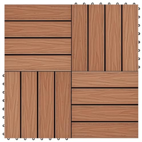 vidaXL Light Brown Deep-Embossed WPC Decking Tiles - Quick Connect Interlocking System, Ideal for Patio and Pool