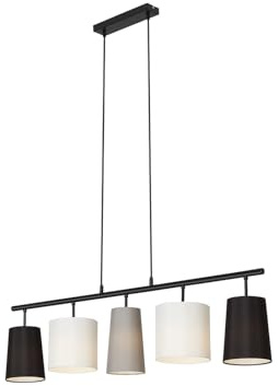 BRILONER - Lampadario a Sospensione da soffitto a 5 luci, lampada a sospensione – Design by Kare con paralumi in tessuto, 130mm l´uno – Compatibile con lampadine E14, 40 W, 960x1.200mm (LxA)