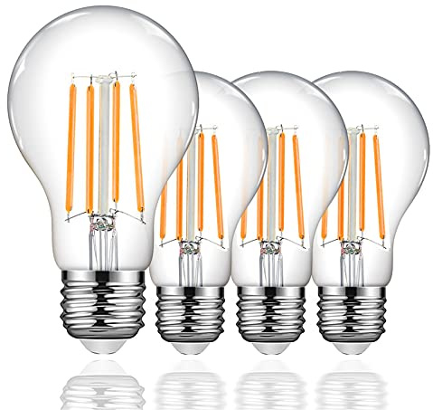 TopLeder E27 LED Bulbs, Dimmable 6W E27 Screw Bulb, 2700K Warm White 700 Lumen, 60W Incandescent Equivalent, Clear Glass LED Filament Bulbs - Pack of 4
