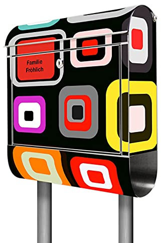 banjado® Briefkasten mit Standfuß personalisiert Motiv Retro - Stand Briefkasten Edelstahl mit Zeitungsfach - Postbox/Postkasten A4 Einwurf inkl. Montagematerial & 2 Schlüssel