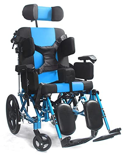 SYTH Rollstuhl Faltbar Leicht Aluminium,Sitzbreite 46 cm,für Ältere und Behinderte,Leichtgewicht Wheelchair,Pflegerollstuhl mit Liegefunktion,Beinstütze und Kopfstütze,Belastbarkeit bis 100 kg, Blue