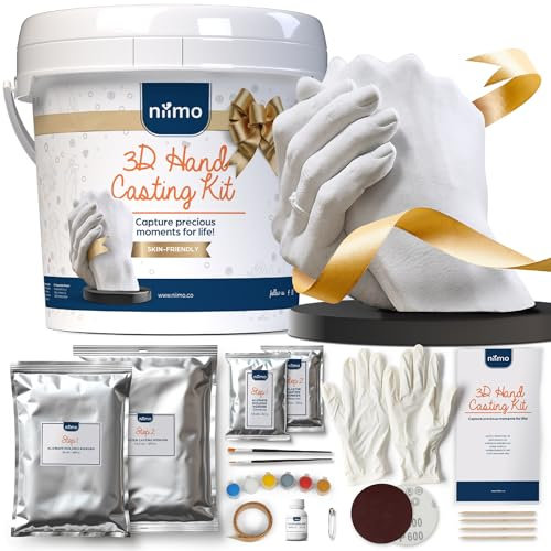 Niimo® 3D Handabdruck Set für Paare - Geschenk-Edition mit Display-Ständer, Acrylfarben, Geschenkkarte & Mehr, Personalisierte Geschenke für Frauen & Männer, Gipsabdruck Hände Paar
