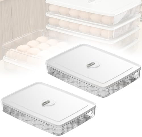 2 Packungen 24 Eierhalter für Kühlschrank Eierspender, stapelbarer Eierbehälter für Kühlschrank, Wiederverwendbare Eierbehälter mit Deckel Kühlschrank Eier-Organizer Klare Eierschalen