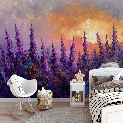 Purple Heather at Sunset Photo Wallpaper 400 x 280 cm Removable Photo Mural for Nursery Bedroom Living Room Art Home Decor Wall Mural Decoration