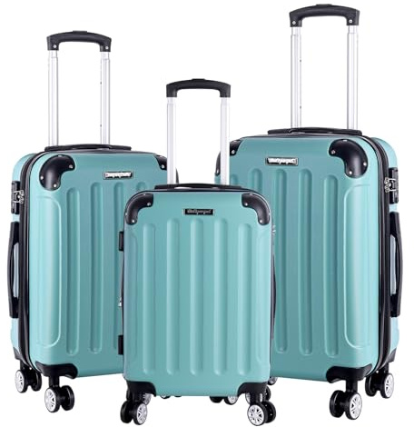 Set de 3 valises rigides en ABS, serrure TSA, capacité extensible - Tailles M, L, XL - Protection coins, roulettes silencieuses 360°, poignée télescopique, convient pour bagage cabine & empilable