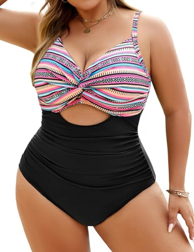 heekpek Bañador Mujer Talla Grande Bañadores Mujer Reductores Cuello en V Trajes de Baño Una Pieza Vientre Plano Bañadores Vintage Bañador Push Up con Relleno, Colores Negro, L