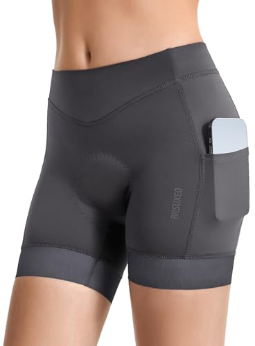 ARSUXEO 4D Padded Bike Shorts Women Cycling Underwear Biking Bicycle Cycling Shorts with Phone Pockets Grey Small