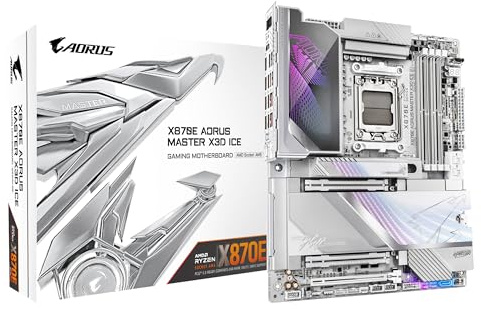 GIGABYTE X870E AORUS MASTER X3D ICE Motherboard - Supports AMD Ryzen 9000 CPUs, 18+2+2 Phases Digital VRM, up to 9000Hz DDR5 (OC), 2xPCIe 5.0 + 3xPCIe 4.0, Wi-Fi 7, 10GbE LAN, USB 4