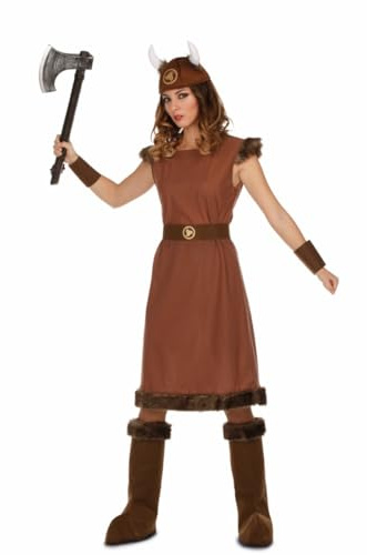 My Other Me Unisex-Kostüm Wikinger für Erwachsene, braun, mit Hut, Kleid, Gürtel, Armbändern und Stiefelstulpen, Größe ML, Kriegergeist, um Ihre Party mit Kraft und Stil zu feiern